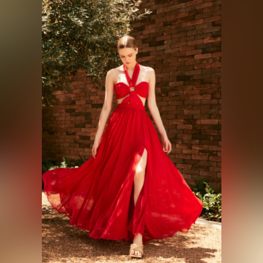 PATBO Cut Out Halter Neck Maxi Dress in Candy Red
